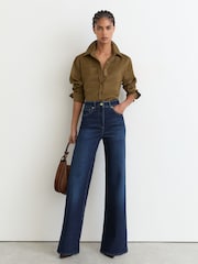 Reiss Dark Blue Jas Cotton-Modal Wide-Leg Jeans - Image 4 of 8