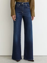 Reiss Dark Blue Jas Cotton-Modal Wide-Leg Jeans - Image 5 of 8