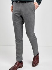 Light Grey Slim Fit Signature Wool Blend Stretch Flannel Trousers - Image 1 of 5