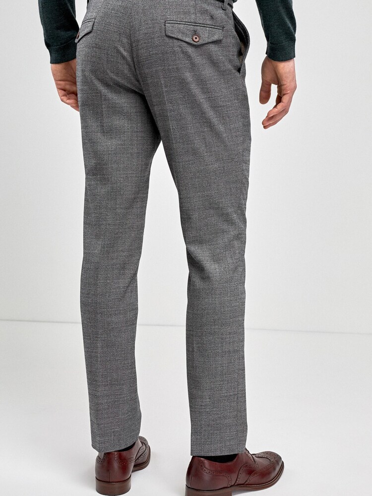 Light Grey Slim Fit Signature Wool Blend Stretch Flannel Trousers - Image 2 of 5