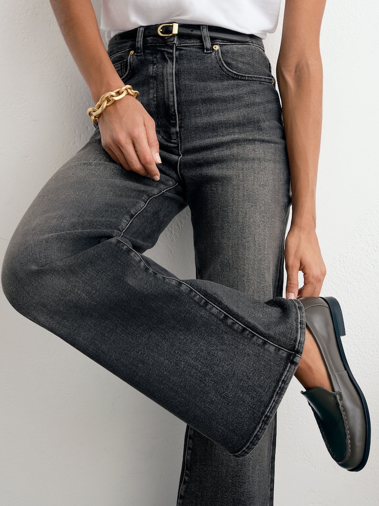 Reiss Washed Grey Jas Cotton-Modal Wide-Leg Jeans - Image 1 of 8 Reiss Washed Grey Jas Cotton-Modal Wide-Leg Jeans - Image 1 of 8