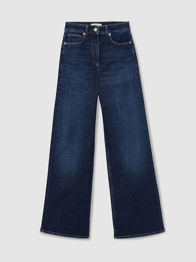 Reiss Dark Blue Jas Petite Cotton-Modal Wide-Leg Jeans - Image 2 of 8 Reiss Dark Blue Jas Petite Cotton-Modal Wide-Leg Jeans - Image 2 of 8