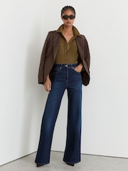 Reiss Dark Blue Jas Petite Cotton-Modal Wide-Leg Jeans - Image 4 of 8