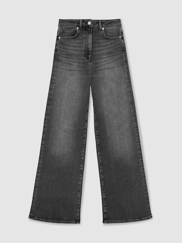 Reiss Washed Grey Jas Petite Cotton-Modal Wide-Leg Jeans - Image 2 of 8 Reiss Washed Grey Jas Petite Cotton-Modal Wide-Leg Jeans - Image 2 of 8