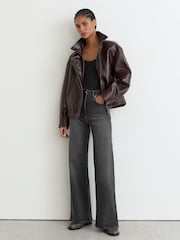 Reiss Washed Grey Jas Petite Cotton-Modal Wide-Leg Jeans - Image 3 of 8
