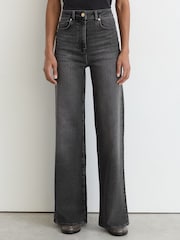 Reiss Washed Grey Jas Petite Cotton-Modal Wide-Leg Jeans - Image 5 of 8
