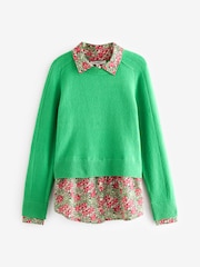 Grün - Pullover mit geblümter Hemdlage - Bild 5 von 6