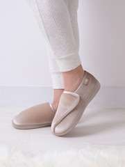 Totes Cream Isotoner Ladies Sparkle Velour Closed Back Slippers With Velcro Opening - Image 1 of 5