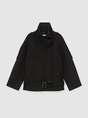 Reiss Black Lea Wool-Blend Funnel-Neck Blindseam Coat - Image 2 of 7