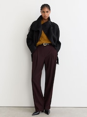 Reiss Black Lea Wool-Blend Funnel-Neck Blindseam Coat - Image 3 of 7
