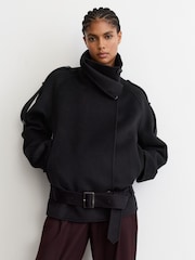 Reiss Black Lea Wool-Blend Funnel-Neck Blindseam Coat - Image 5 of 7