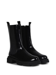 Linzi Black Ava Highshine Midi Boots with Chunky Sole - Image 4 of 5