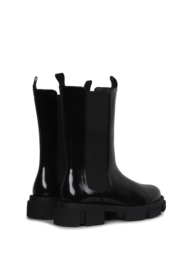 Linzi Black Ava Highshine Midi Boots with Chunky Sole - Image 5 of 5