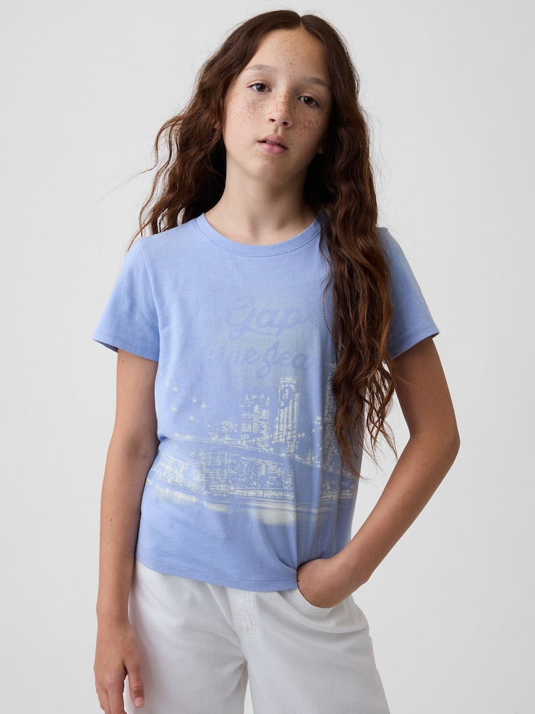 Gap Blue Skyline Logo Graphic Short Sleeve T-Shirt (4-13yrs) - Image 1 of 4 Gap Blue Skyline Logo Graphic Short Sleeve T-Shirt (4-13yrs) - Image 1 of 4