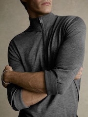 Reiss Charcoal Melange Heatherton Ultra-Fine Merino Wool Quarter-Zip Jumper - Image 1 of 8