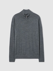 Reiss Charcoal Melange Heatherton Ultra-Fine Merino Wool Quarter-Zip Jumper - Image 2 of 8