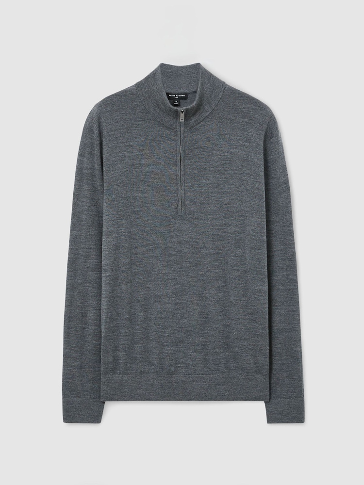 Reiss Charcoal Melange Heatherton Ultra-Fine Merino Wool Quarter-Zip Jumper - Image 2 of 8 Reiss Charcoal Melange Heatherton Ultra-Fine Merino Wool Quarter-Zip Jumper - Image 2 of 8