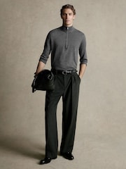 Reiss Charcoal Melange Heatherton Ultra-Fine Merino Wool Quarter-Zip Jumper - Image 3 of 8