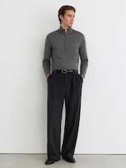 Reiss Charcoal Melange Heatherton Ultra-Fine Merino Wool Quarter-Zip Jumper - Image 6 of 8