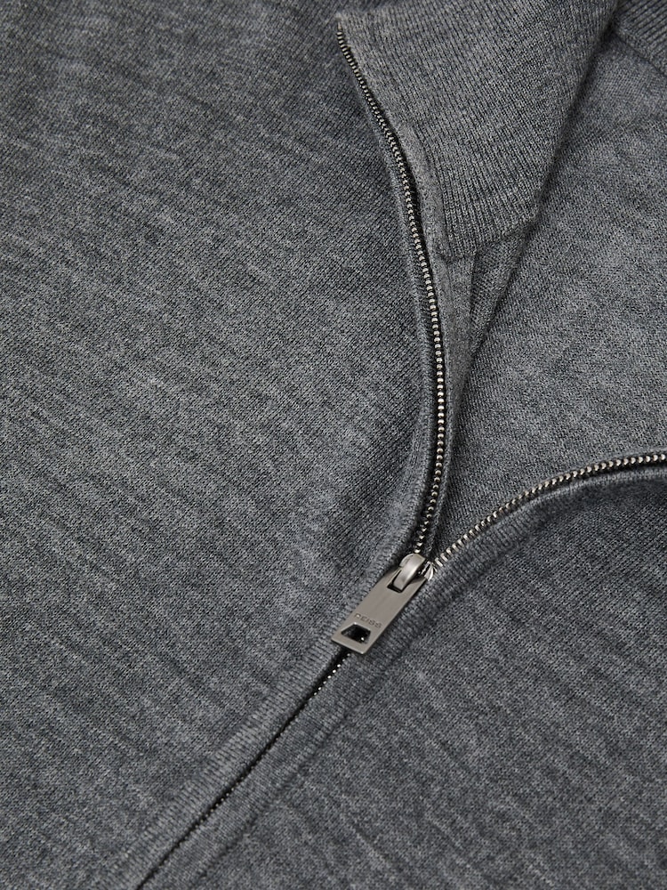 Reiss Charcoal Melange Heatherton Ultra-Fine Merino Wool Quarter-Zip Jumper - Image 8 of 8 Reiss Charcoal Melange Heatherton Ultra-Fine Merino Wool Quarter-Zip Jumper - Image 8 of 8