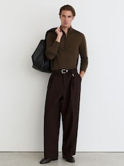 Reiss Brown Umber Heatherton Ultra-Fine Merino Wool Quarter-Zip Jumper - Image 1 of 6