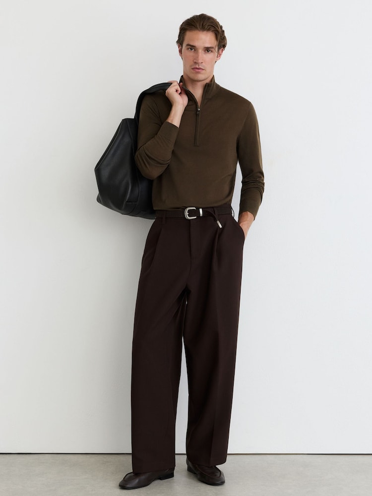 Reiss Brown Umber Heatherton Ultra-Fine Merino Wool Quarter-Zip Jumper - Image 1 of 6 Reiss Brown Umber Heatherton Ultra-Fine Merino Wool Quarter-Zip Jumper - Image 1 of 6
