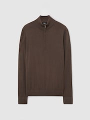 Reiss Brown Umber Heatherton Ultra-Fine Merino Wool Quarter-Zip Jumper - Image 2 of 6