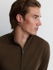 Reiss Brown Umber Heatherton Ultra-Fine Merino Wool Quarter-Zip Jumper - Image 4 of 6