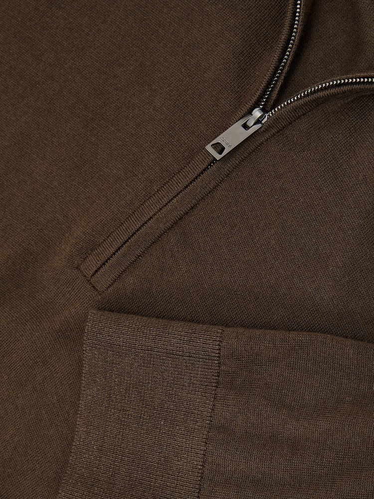 Reiss Brown Umber Heatherton Ultra-Fine Merino Wool Quarter-Zip Jumper - Image 6 of 6 Reiss Brown Umber Heatherton Ultra-Fine Merino Wool Quarter-Zip Jumper - Image 6 of 6