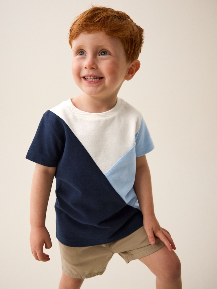 Blue/Navy Short Sleeve Colourblock T-Shirt (3mths-7yrs) - Image 1 of 1
