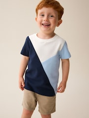Blue/Navy Short Sleeve Colourblock T-Shirt (3mths-7yrs) - Image 2 of 6
