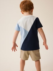 Blue/Navy Short Sleeve Colourblock T-Shirt (3mths-7yrs) - Image 4 of 6