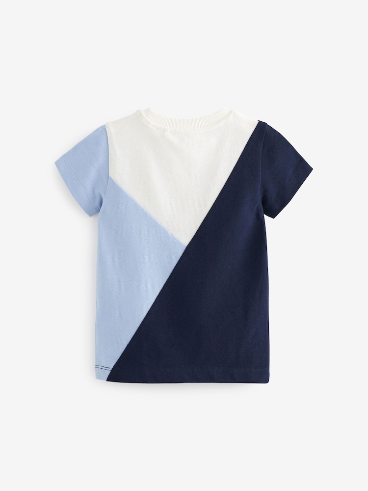 Blue/Navy Short Sleeve Colourblock T-Shirt (3mths-7yrs) - Image 6 of 6