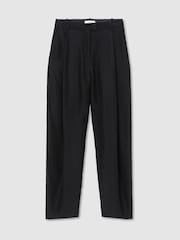 Reiss Black Aries Jacquard Deep-Pleat Barrel-Leg Trousers - Image 2 of 6