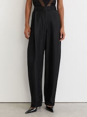 Reiss Black Aries Jacquard Deep-Pleat Barrel-Leg Trousers - Image 4 of 6