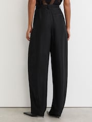 Reiss Black Aries Jacquard Deep-Pleat Barrel-Leg Trousers - Image 5 of 6
