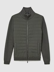 Reiss Army Green Townsend Quilted Rib-Knit Funnel-Neck Jacket - Image 3 of 10