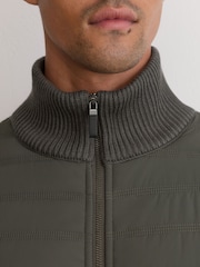 Reiss Army Green Townsend Quilted Rib-Knit Funnel-Neck Jacket - Image 4 of 10