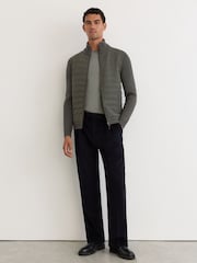 Reiss Army Green Townsend Quilted Rib-Knit Funnel-Neck Jacket - Image 6 of 10