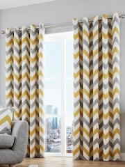 Fusion Ochre Yellow Chevron Geo Lined Eyelet Curtains - Image 1 of 3