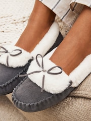 Grey Suede Moccasin Slippers - Image 2 of 7