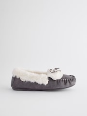 Grey Suede Moccasin Slippers - Image 3 of 7