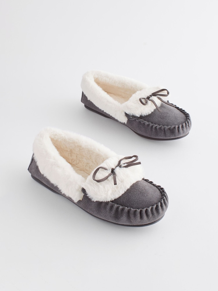 Grey Suede Moccasin Slippers - Image 4 of 7