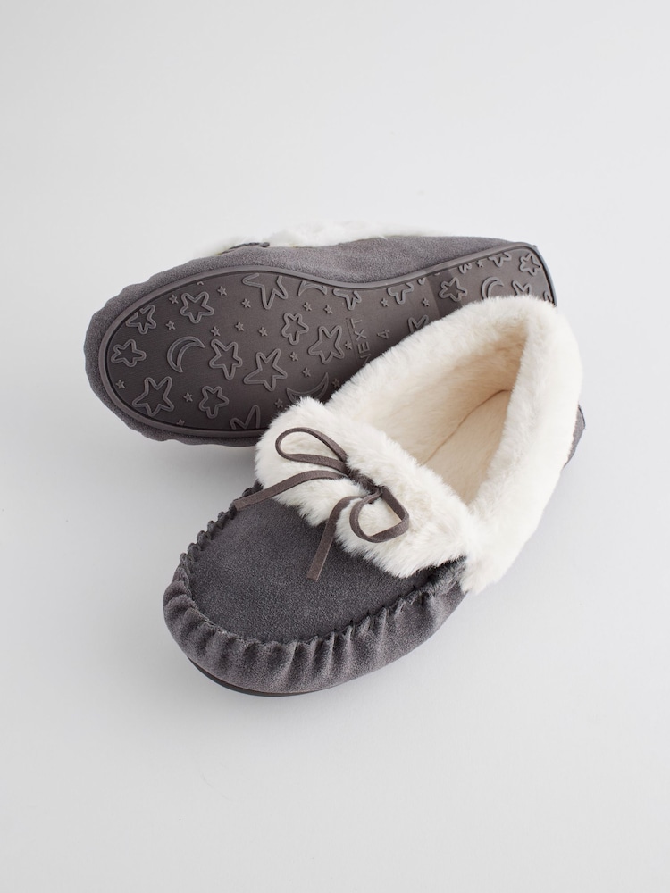 Grey Suede Moccasin Slippers - Image 5 of 7