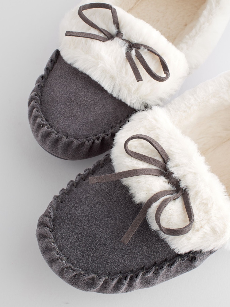 Grey Suede Moccasin Slippers - Image 6 of 7
