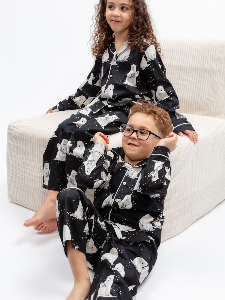 Svart Polar bear - Cyberjammies Tryckt Långärmat Pyjamas Set - Bild 2 av 4