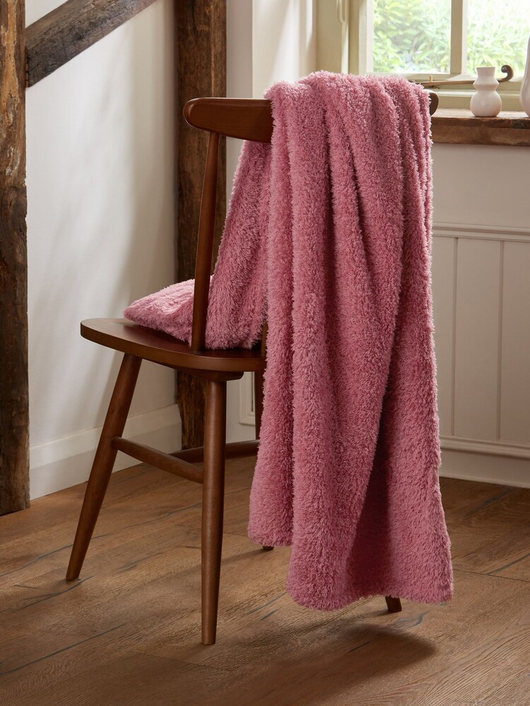 Coral Pink Snuggle Teddy Fleece Throw - Image 1 of 4
