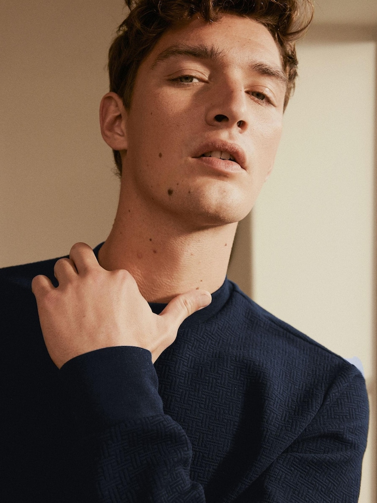 Dark Navy Textured Crew Sweatshirt - Image 1 of 7