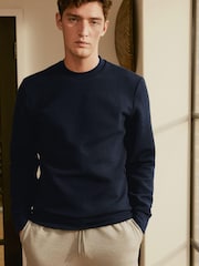 Dark Navy Textured Crew Sweatshirt - Image 3 of 7