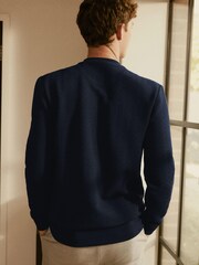 Dark Navy Textured Crew Sweatshirt - Image 4 of 7